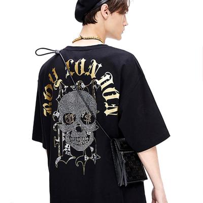 China Custom Skull Men's Transfer High Quality T-shirt Anti-wrinkle Rhinestone Men's Rhinestone T-shirts for sale