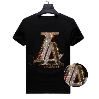 China High Quality Custom Letter Logo Rhinestone Print Transfer Men's Anti-wrinkle Streetwear Oversized T-shirt Black for sale