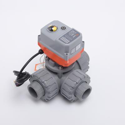 China Best Selling General L Port T Port 4inch Double Union Electric Actuator Motorized PVC 3Way Plastic Ball Valve for sale