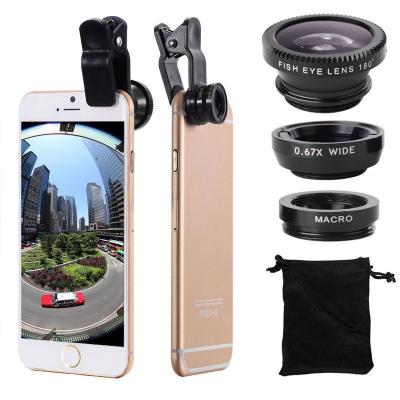 China 2021 portable new trend 3 in 1 fish lens selfie lens 180 wide angle mobile phone lens 0.67x degrees for sale