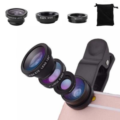 China Portable Hot Selling 3 in 1 Macro Fisheye Lens Smartphone Mobile Phone Lens Wide Angle Fish Eye for Phone Camera Lens for sale