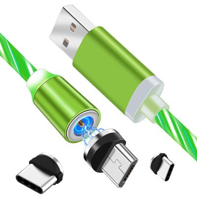 China 2.1A Current Fast Transmit 2021 Flowing Lights Led 3 In 1 Magnetic Cable Charger Type C Cable USB Fast Charging Micro Data Cable For Iphone 12 for sale