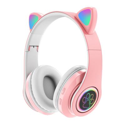 China Wholesale Price Loud Canceling Mic OEM Accept Cute Pink Cat Ear Headphone Wireless BT Gaming Headset Waterproof Gamer Earbuds For Kids&Present for sale