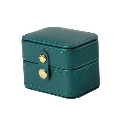 China Beautiful Portable Jewelry Box Packaging and Custom Made Buckle Dark Leather Microfiber Logo Travel Organizer Box Jewelry Box Ring Necklace for sale