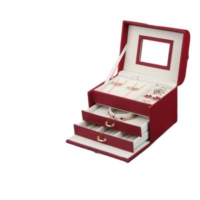 China PU Jewelry Organizer Box Red Leather Organizers In 2023 New Product Trendy Luxury Trademark Tourism Free Samples Jewelry Box Red Leather Organizers for sale