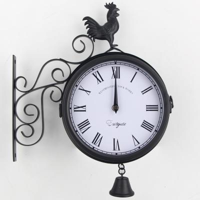 China Creative Retro Double-sided Clock Living Room Decoration Wrought Iron Style Electronic Wall Clock Antique Spanish Antique Wall Clock for sale