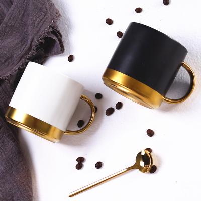 China Sustainable Luxury Exquisite Design Porcelain Custom Logo Coffee Mug With Gold Handle for sale