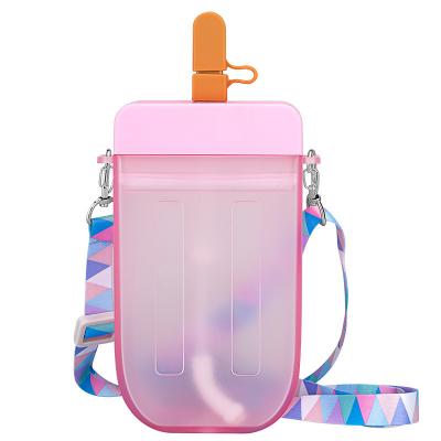 China New Viable Wholesale Gift BPA Free Ice Shaped Straw Cup Plastic Popsicle Water Bottle With Rope for sale