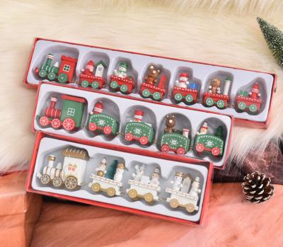 China Funny New Year Christmas Train Opens Kids Children's Gifts Kindergarten Gifts Toys Christmas Santa Decorations Wooden Train for sale