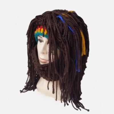 China Creative Wigs Beards Hats Scarf Knitted Hats Spoof Handmade Knitted Wigs Beards Covers Scarf Hats For Christmas Halloween Cosplay for sale