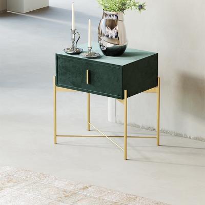 China Velvet nightstands modern luxury bedside cabinet green nightstand for bedroom furniture designs wholesale for sale