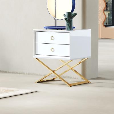 China Style 2 drawers nightstands leg gold bedside cabinet modern luxury white white black wardrobe for bedroom home villa furniture for sale