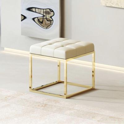 China The Other Small Modern Luxury Beige Leather Tufted Metal Chair Stool Table Vanity Side Sneaker Stainless Steel Stools Stools for sale