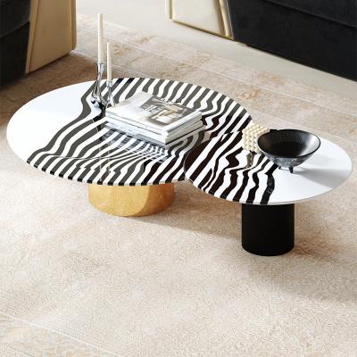 China Customizable Modern Luxury Zebra Stripes Design Coffee Table Marble Set Side Center Tables Furniture Luxury Living Room Home for sale