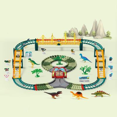 China Slot Toy Assemble Rail Car Dinosaur Series Toy 103pcs Set Dinosaur Toys Track Road Test HC546412 for sale