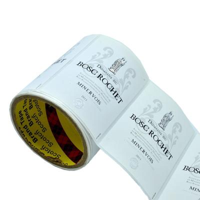 China Smooth Finish Custom High Grade White Silver Hot Stamping Wine Label Adhesive Stickers With Embossed for sale