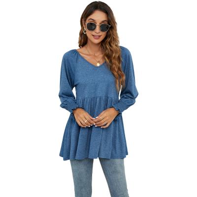 China 2022 New Drop Fashion Sweater QUICK DRY Solid Ladies Blouse Ruffles Plus Size V-neck Shirt Sexy Women's Shirts for sale