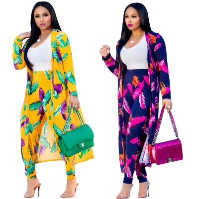 China High Quality Anti-wrinkle Long Sleeve Printed Playsuits Jumpsuits Hot Selling Two Piece Set With Long Coat Plus Size Lady Jumpsuits Women for sale