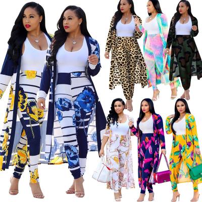 China 2022 High Quality Anti-wrinkle Printed Long Sleeve Suits Hot Selling Two Piece Set With Long Coat Plus Size Lady Jumpsuits Women for sale