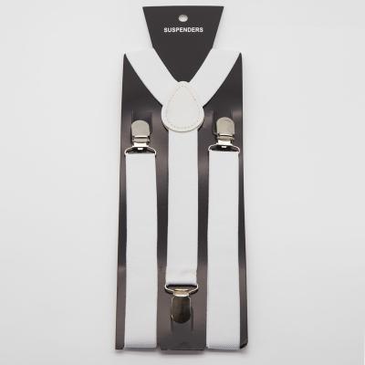 China Basic Y-Back AK033 Pure White Basic style Adjustable Elasticated Polyester Unisex Adult Y Shape Clip-on Men's Suspenders for sale