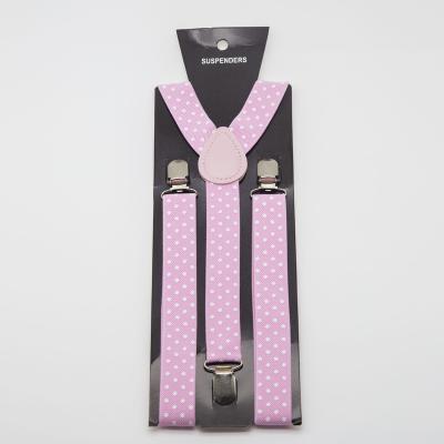 China Y-Back AK073 Light Pink Elastic 3 Clip Dotted Brace Unisex Party Dot Pattern Suspenders for Men Shirt Women Adult for sale