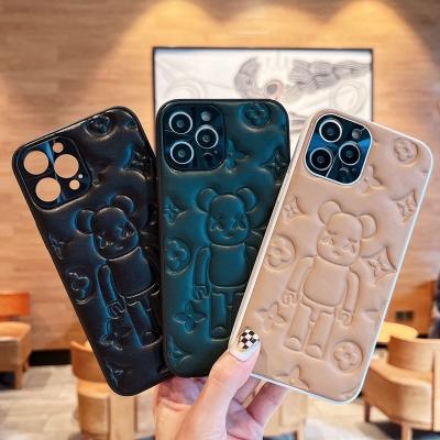 China 3D Bear Print Shockproof Leather Phone Case For iPhone 11 12 13 Pro XR Max X XS 7 Max 8 Plus X Candy Color Soft Leather Cover for sale