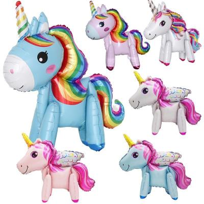 China AIMI Party Balloons 3D Popular Anime Unicorn Balloon Cartoon Shape Rainbow Horse Kids Walking Animal Gifts Assemble Toy Foil Balloon for sale