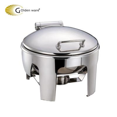 China SS 201# SS 304# Gold Ware Mirror High Polishing Stainless Steel Buffet Electric Hydraulic Roll Top Round Chafing Dish Food Warmer for sale