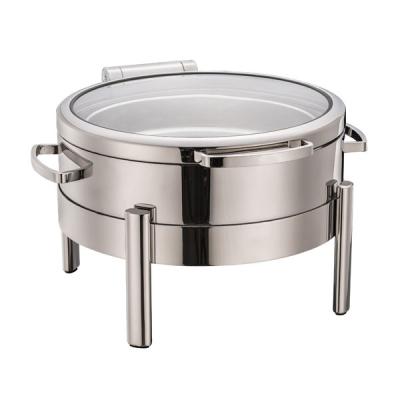 China Sampson Collection Hydraulic Hinged Glass Lid 6L (Dia.35cm, Round) 304 Stainless Steel Chafing Dish 2020 New With Water Pan Handle for sale