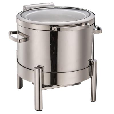 China 304/443 2020 New Sampson Collection 11L Hydraulic Hinged Glass Lid (Soup Stainless Steel Chafing Dish Round Pot) with Water Pan Handle for sale