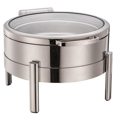 China 304/443 New 2020 Sampson Collection Hydraulic Hinged Stainless Steel Chafing Dish 6L (Dia.35cm, Round) with Glass Lid for sale