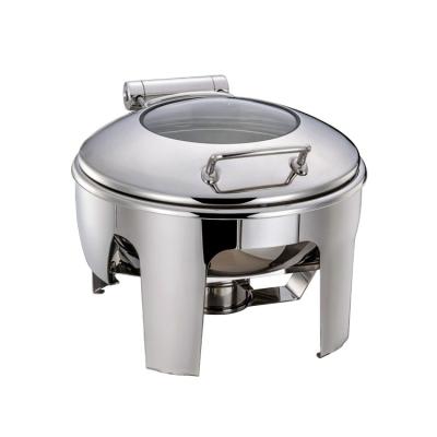 China SS 201# (fuel holder); SS 304#(Others)+ Tempered Glass Items Stainless Steel Round Buffet Electric Induction Chafing Dish Gold Food Warmer With Glass Lid for sale