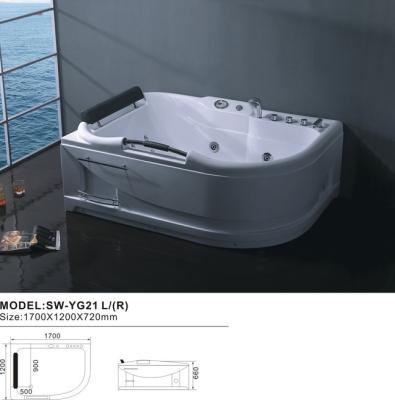 China Indoor Double Tub 170x120x72cm Person Corner Massage Whirlpool Bathtub for sale