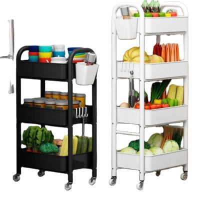 China Bathroom 3 Tier Utility Rolling Cart With Wheels Storage Black Rolling Cart With Handle For Bathroom Office Balcony Living Room for sale