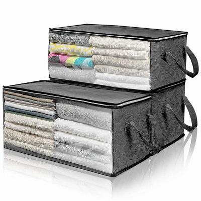 China Living Room Clothes Storage Bag Organizer with Reinforced Thick Fabric Handle for Comforters, Blankets, Bedding, Clear Window, Sustainable for sale