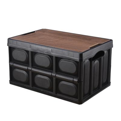 China Wholesale Car Stoage Compound Wood Lid Storage Box Plastic Container Storage Multifunctional Collapsible Collapsible Trash Bin for Camping Home for sale