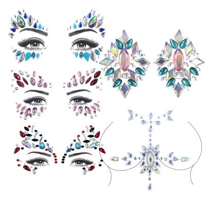 China Wholesale 50pcs Waterproof+Eco-friendly Fake Face Gems Mermaid Face Jewelry Festival Gems Stones Rave Eyes Body Temporary Stickers for sale