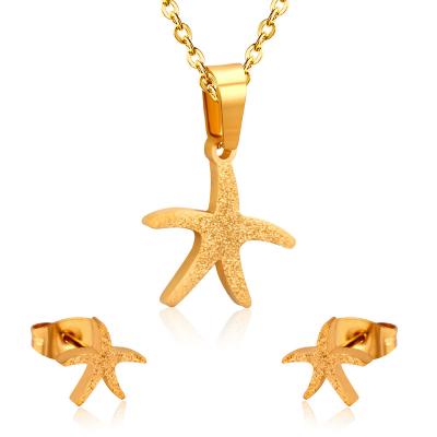 China Eco-Friendly Stainless Steel Jewelry Set 14k Gold Plated Fashionable Cute Starfish Jewelry Women Earrings And Statement Gold Pendant Jewelry Sets for sale