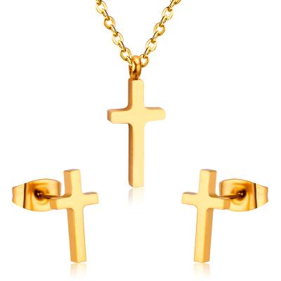 China Eco-Friendly Gold Plated Circle Cross Jewelry Trendy Earrings 14k Stainless Steel Jewelry Set And Statement Gold Pendant Jewelry Sets for sale