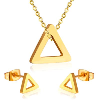 China Eco-Friendly Stainless Steel Jewelry Set 14k Gold Plated Trendy Triangle Jewelry Women Earrings And Statement Gold Pendant Jewelry Sets for sale