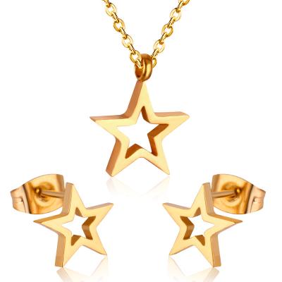 China Eco-Friendly Stainless Steel Jewelry Set 14k Gold Plated Fashionable Cute Star Jewelry Women Earrings And Statement Gold Pendant Jewelry Sets for sale