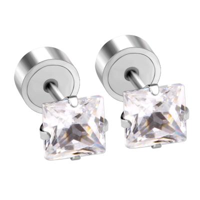 China FASHIONABLE Exquisite Shiny Cubic Diamond Stud Earring Gold Silver Plated Stainless Steel Women Surgical Earrings For Female for sale