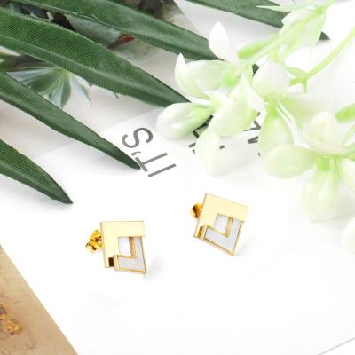 China Fashion Trendy Square Shell Stud Earrings High Quality 14k Gold Plated 316l Stainless Steel Women Earrings Jewelry Gift for sale