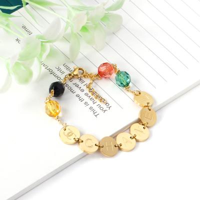 China Fashion Women Letter Bracelet Bangle Jewelry Quality Stainless Steel Environmentally Friendly Exquisite Colorful Crystal Pendant Gifts for sale