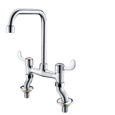 China Modern Chinese Maker Deck Mounted Adjustable Double Holes Dual Handle Wrist Action Tailor Made Tap Kitchen Mixer Faucet for sale