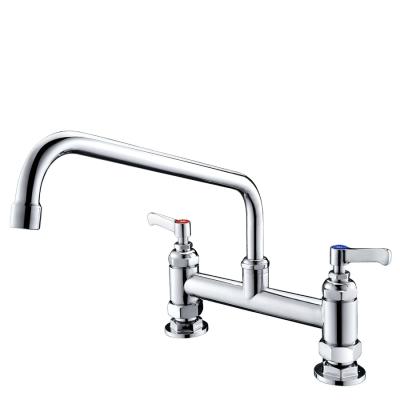 China Modern Chrome Deck - Mounted Double Handle Kitchen Dishwasher Commercial Sink Taps With Swivel Spout for sale