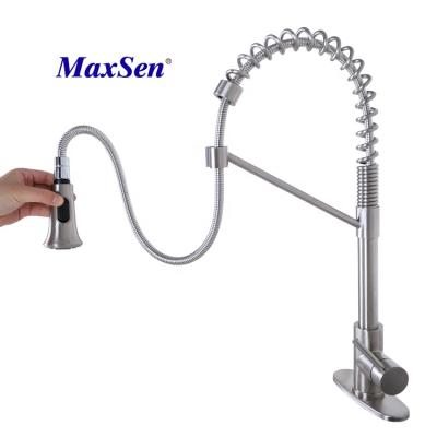 China Sense Faucets Pull Down Sprayer 304 Stainless Steel Kitchen Sink Faucets Brushed Nickel Single Hole Single Handle Faucet For Farmhouse Utility for sale