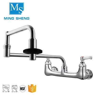 China Modern Double-Seal Faucet Wall Mount Double Handles Brass Kitchen Sink Pot Filler Faucet With Folding Spout for sale