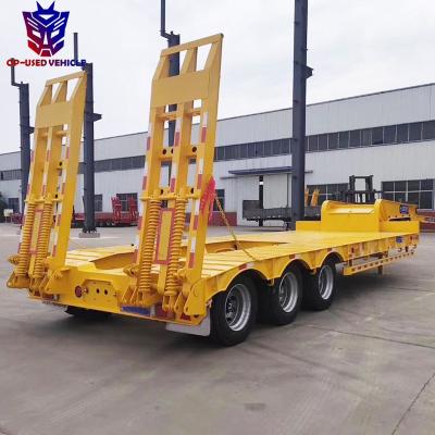 China Semi Truck Trailer Used 60tons Lowbed 3 Axles Trailer Truck for sale