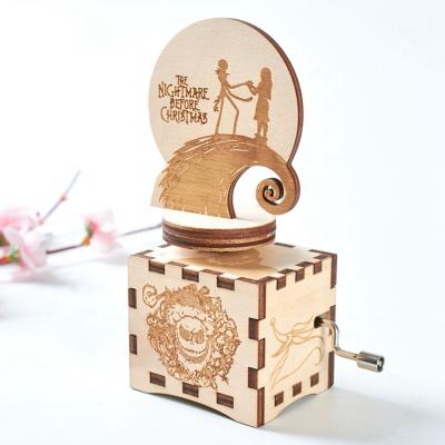 China Wholesale Custom Wooden Engraved Music Box Eco-friendly Hand Crank Music Box For Christmas Birthday Gift for sale